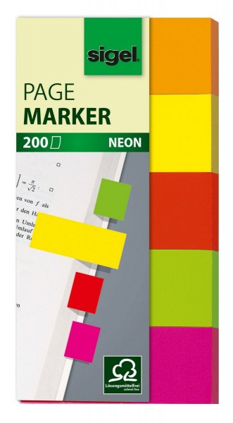 Haftmarker 20x50mm Sigel Neon farbig sortiert 40 Bl./Block, 5 Block/Pack