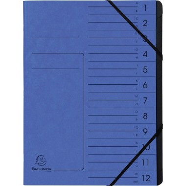 Ordnungsmappe Exacompta 12 Fächer blau Maße: 24,5 x 32 cm (B x H)