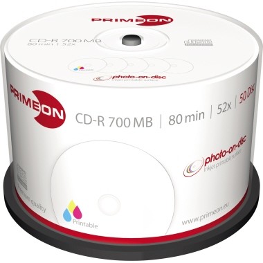 CD-R Spindel PRIMEON R/80min. 700MB 50St./Spindel bedruckbar Tintenstrahl, 52x Schreibgeschwindigkei