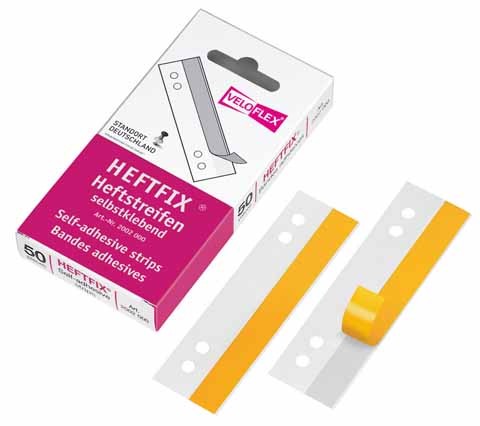 Veloflex Heftstreifen HEFTFIX 3x10,5cm glasklar Lochabstand:60/80 mm,selbstklebend,50 St./Pack