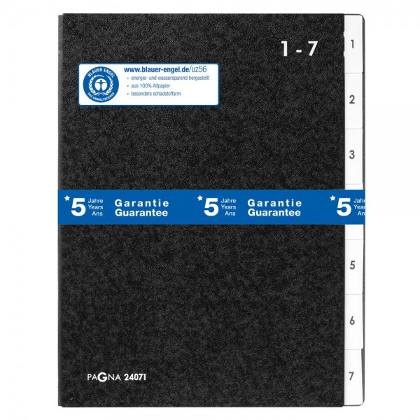 Pultordner 1-7 Pagna Hartpappe schwarz 7 Fächer , Blauer Engel UZ56