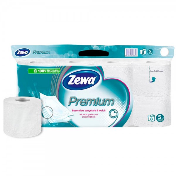 Toilettenpapier 5-lagig Zewa Premium weiß 110 Bl./Rl ,8 Rl./Pack