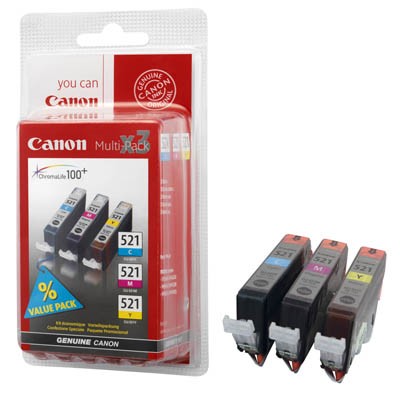 Canon Tintenpatrone CLI521 Multipack 3 St./Pack Farbe: cyan, magenta, gelb, Inhalt: 3 x 9 ml