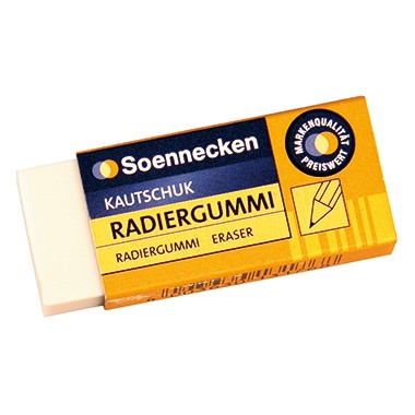 Radierer Soennecken Kautschuck weiß Maße:2,2x1,2x6,1cm (BxHxL)