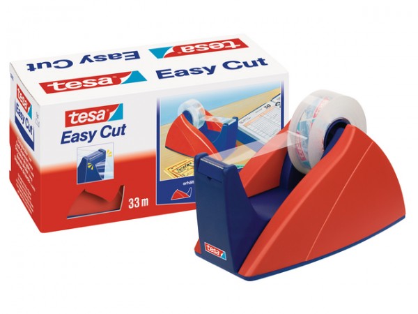 Tischabroller Tesa für 33mx15mm Rollen Easy Cut rot/blau, Wellenmesser, ungefüllt