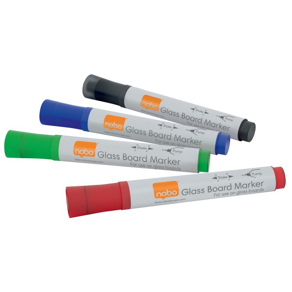 Marker Glastafel Nobo farbig sortiert 4 St./Pack je 1 Stück in rot, blau, grün und schwarz