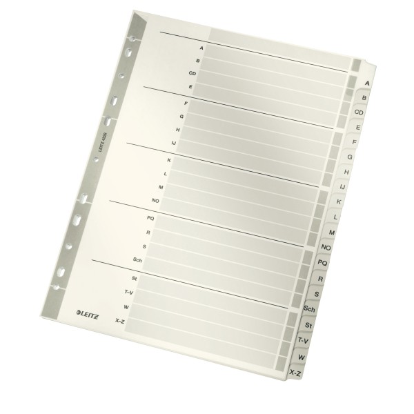 Register A4 A-Z Karton 20 Blatt grau Maße: 22,5 x 29,7 cm (B x H),160g/m²