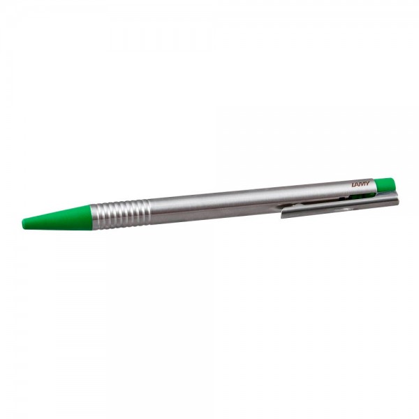Kugelschreiber LAMY logo silber Schreibfarbe blau Drücker und Spitze grün