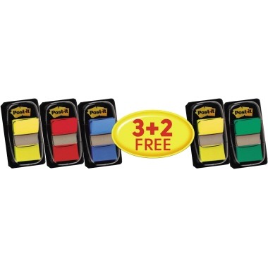 Haftsteifen 43,2x25,4mm Post-it® Index Promotion Farbe:rot,grün,blau,gelb,50 Bl./Block/5 Block/Pack