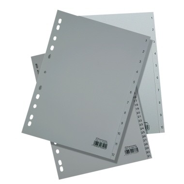Register A4 1-10 Plastik PP Überbreite grau Maße: 24,5 x 29,7 cm (B x H),Stärke: 0,12 mm