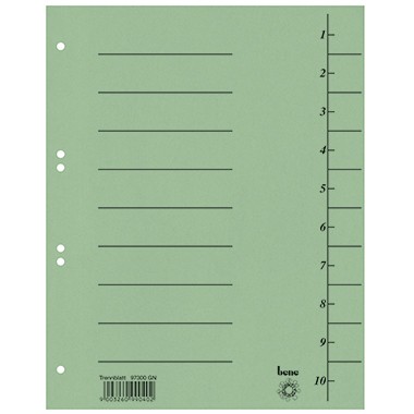 Trennblätter A4 grün 250 g/m² Karton bene 10 Taben blanko , 100 St./ Pack