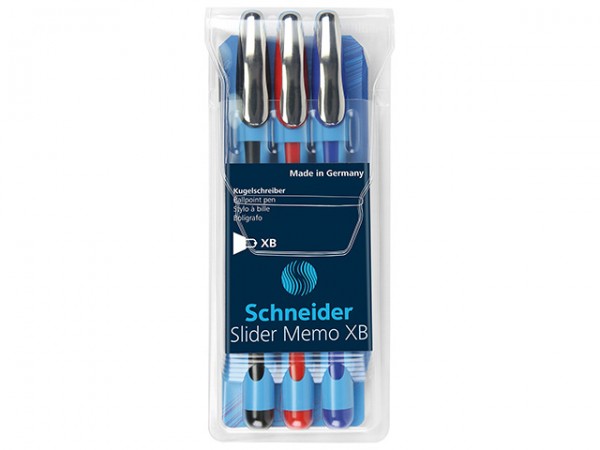 Kugelschreiber Slider Memo XB farbig sortiert Kappenmodell , dokumentenecht , Schneider