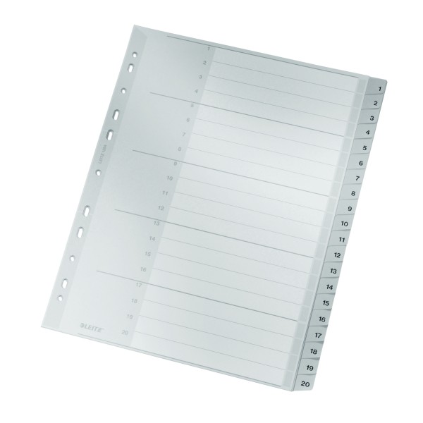 Register A4 1-20 Plastik PP Überbreite grau beschriftbares Deckblatt