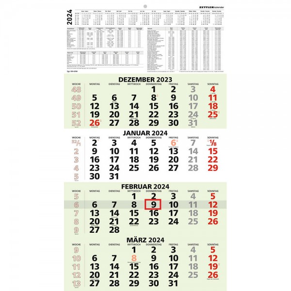 Kalender 4-Monate 33x63,5 cm Datumschieber 2024 4 sichtbare Monatsblöcke