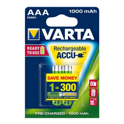 Batterie Akku Micro AAA Varta RECHARGE Power 1,2 V,1.000 mAh , Nickel-Metallhydrid,2 St./Pack