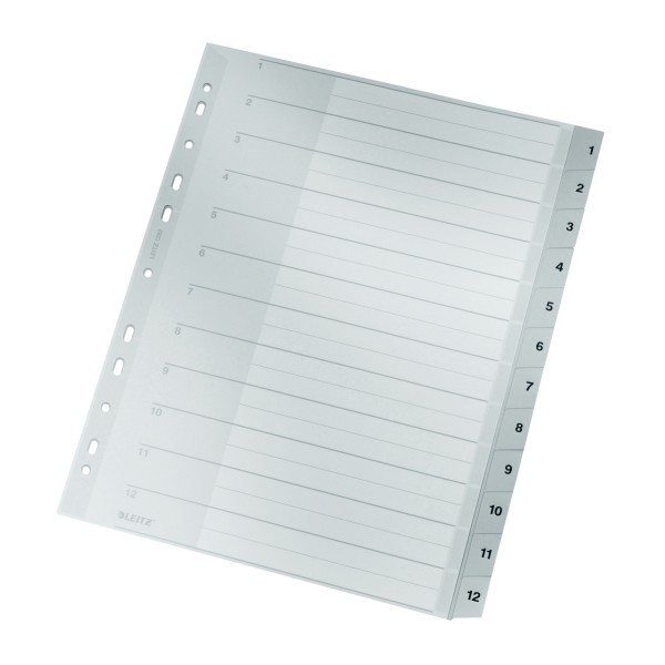Register A4 1-12 Plastik PP Überbreite grau Beschriftbares Deckblatt aus Karton (250 g/m²)