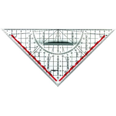 Geo-Dreieck 25cm Kunststoff mit Griff rauchgrau mit farbig hinterlegten Winkelgraden