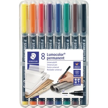 OHP-Stifte Lumocolor M 1mm permanent 8 St./Pack schwarz,gelb,orange,violett,braun,rot.blau,grün