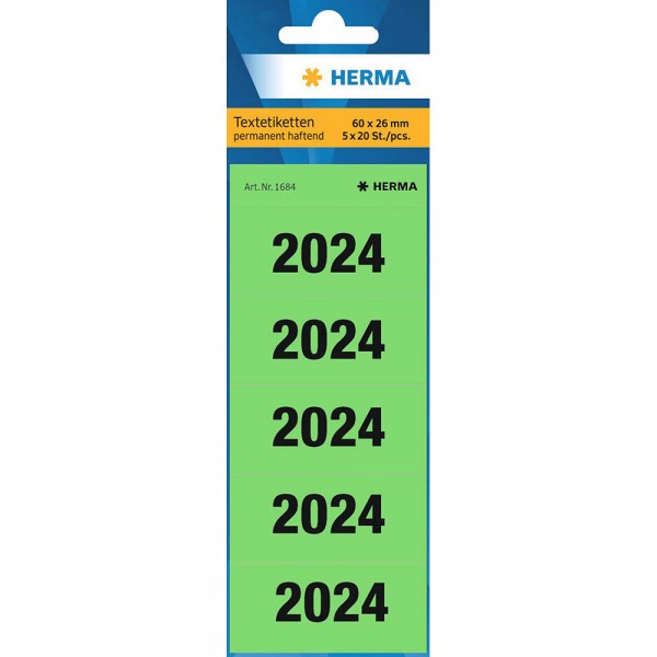 Rüschi &quot;2024&quot; grün Herma 100 St./Pack 60x26mm, Jahreszahlen, selbstklebend