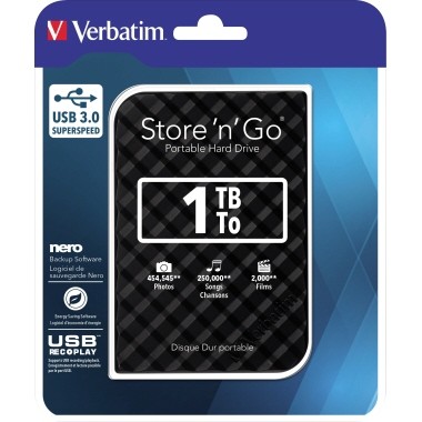 Festplatte extern Verbatim Store &#039;n&#039; Go USB 3.0 Speicherkapazität: 1 Tbyte , schwarz