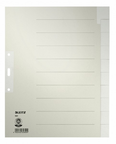 Register A4 blanko 10-teilig Papier Überbreite grau