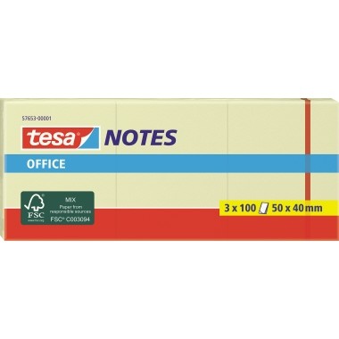 Haftnotiz 50x40mm Tesa Office Notes gelb 100 Bl./Block,3 Block/Pack