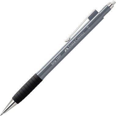 TK-Bleistift 0,7mm B Faber Castell GRIP stone grey ergonomisch,dreikant, gummiert mit Radierer