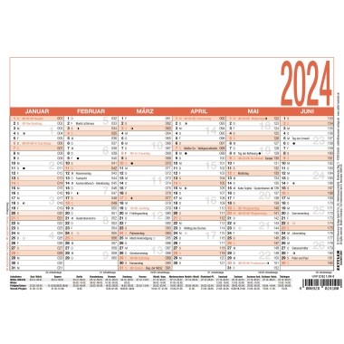 Kalender A5 quer (Blattkalender) 2024 1 Seite=6 Monate, schwarz/rot