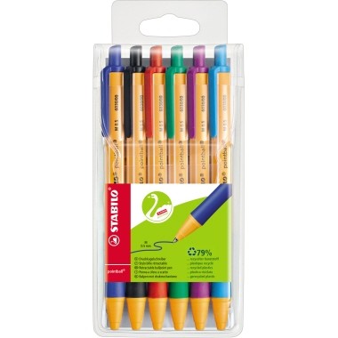 Kugelschreiber STABILO® pointball® 0,5mm M rot, blau, grün, schwarz, türkis,lila,6 St./Pack