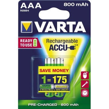 Batterie Akku Micro AAA Varta RECHARGE Power HR03 , 1,2V , 2 St./Pack 800 mAh