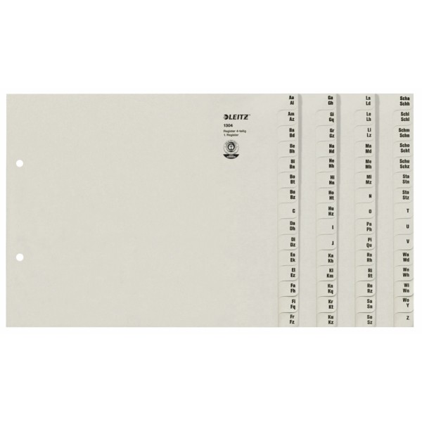 Register A4 2/3 A-Z Papier f. 4 Ordner grau 4 Abläufe mit je 15 Blatt für 4 Ordner