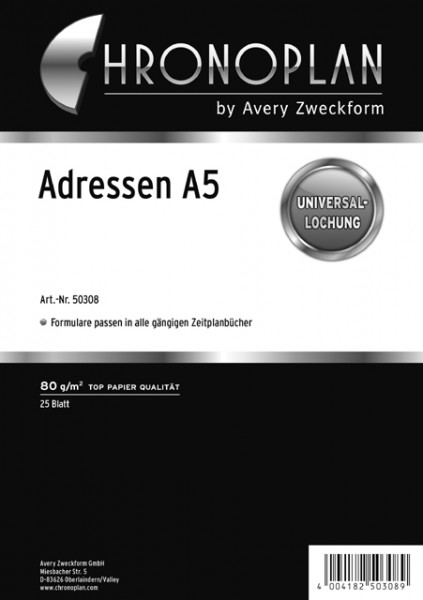 Chronoplan Adressblätter A5 25 Blatt beste Papierqualität: 80 g/m2