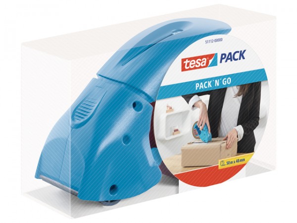 Packbandabroller f. 66mx50mm Tesa pack´n´go® blau inkl. 1 Rolle tesa® Packband PP 50mx50mm