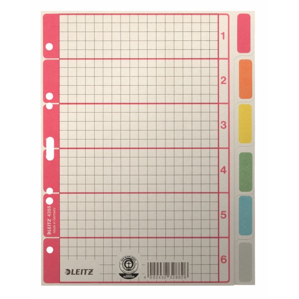Register A5 blanko 6-teilig Karton farbig
