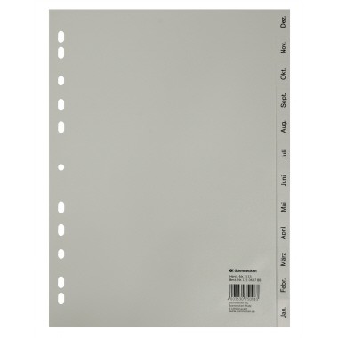 Register A4 Dez-Jan Plastik PP 12 Blatt grau Maße: 22,5 x 29,7 cm (B x H)