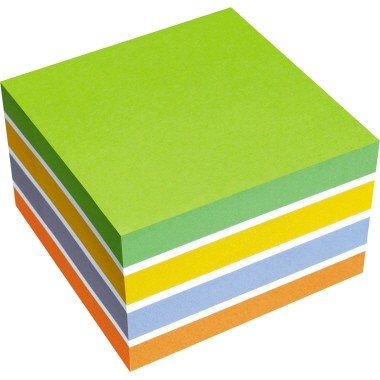 Haftnotizwürfel 75x75mm Farbmix brilliant 450 Bl moosgrün, weiß, rapsgelb, violett, orange