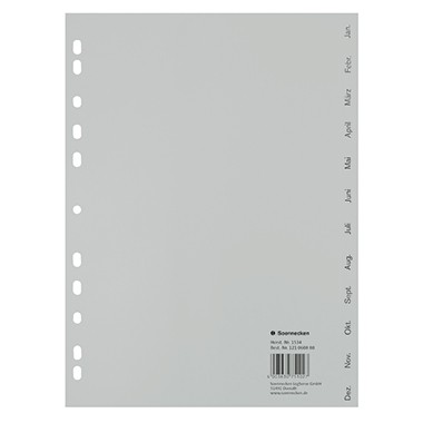 Register A4 Jan-Dez Plastik PP grau Maße: 22,5 x 29,7 cm (B x H)