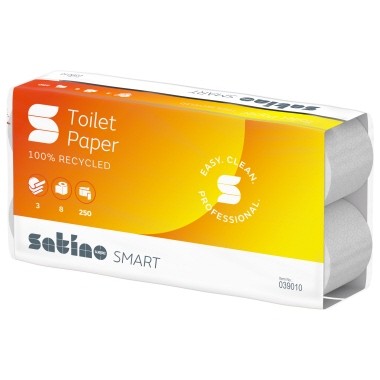 Toilettenpapier 3-lagig Satino SMART hochweiß 8 Rl./Pack/ 250 Bl./Rl , 100 % Recycled