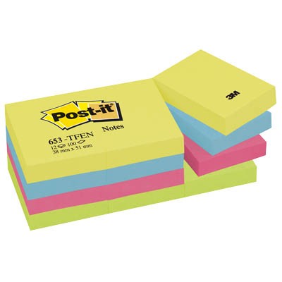 Haftnotiz 38x51mm Active Collection Notes 100 Bl./Block,12 Block/Pack, Post-it®