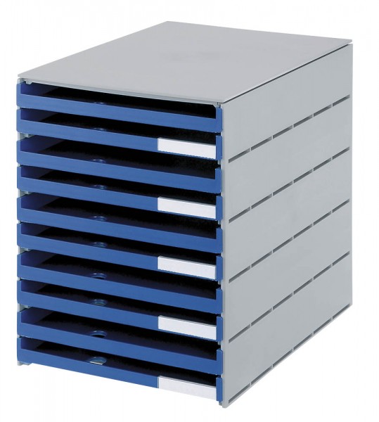 Schubladenbox styroval 10 Schubladen grau/blau Maße: 24,6 x 33,5 x 32,3 cm