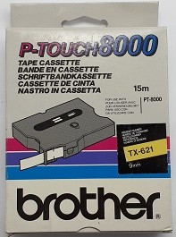 P-Touch Kassette TX-621 9mm schwarz/gelb f.P-Touch 7000/8000/P-Touch PC