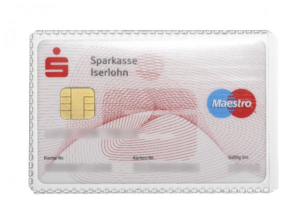 Kreditkartenhülle 54x86mm mit Einreißschutz 170my transparent , rechts offen