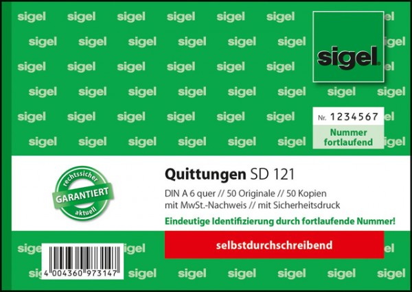 Sigel Quittungen A6 quer SD 2x40 Blatt