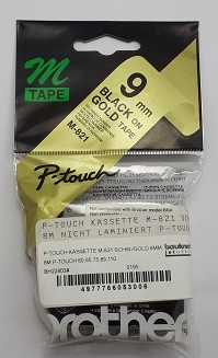 P-Touch Kassette M-821 9mm schwarz/gold 8M für P-Touch 100,110,85,75