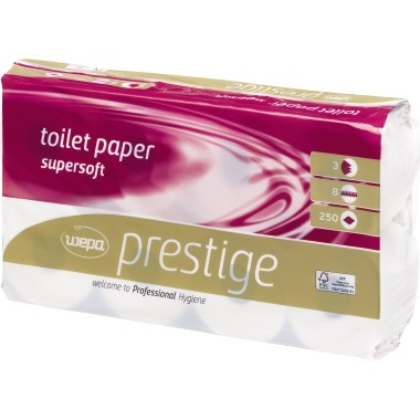 Toilettenpapier 3-lagig Satino prestige hochweiß 8 Rl./Pack/ 250 Bl./Rl ** 071340 **