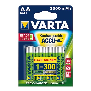 Batterie Akku Mignon AA Varta 1,2V HR6 2600 mAh Ready2Use, Nickel-Metallhydrid ,4 St./Pack