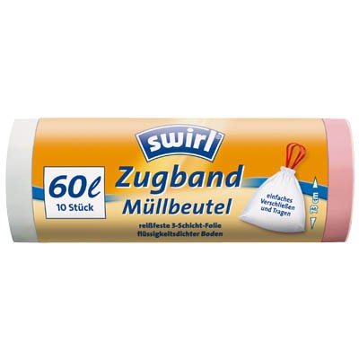 MÜLLBEUTEL 60L SWIRL ZUGBAND WEISS 10 ST./PACK