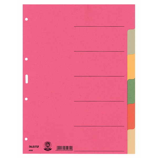 Register A4 blanko 6-teilig Karton farbig sortiert durchgefärbter Karton 230 g/qm (RC)