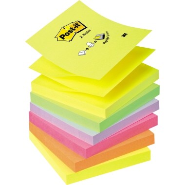 Haftnotiz 76x76mm Post-it® Z-Notes Neon farbig sor 100 Bl./Block,6 Block/Pack