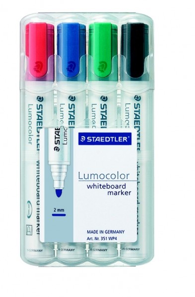 Boardmarker Staedtler Lumocolor 4 St./Pack rot,blau,grün und schwarz, Rundspitze